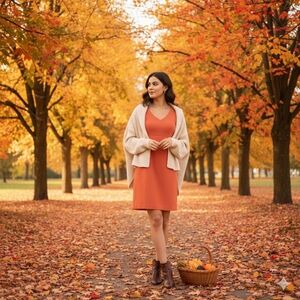 Elegant Velvet Orange Midi Dress